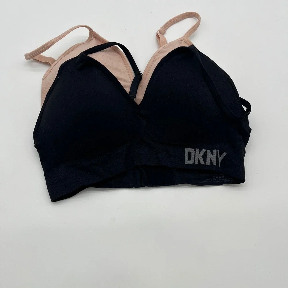 DKNY Seamless Bralette Set of 2 Black Nude Adjustable Straps Size M